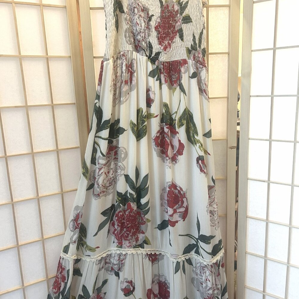 One Clothing Camisole Strap Tiered Colorful Floral Maxi Dress Size M Flowy Skirt - Picture 8 of 16